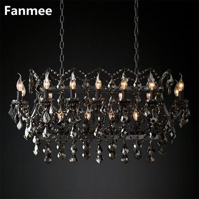 China Modern Decoration 19th C. Rococo Indoor Lighting Iron and Crystal Rectangular Chandelier Lighting Linear Gray Crystal Chandelier Hanging Lamp for Living Dining Room for sale