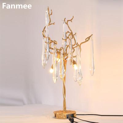 China Indoor Lighting LED Table Lamps Functions Crystal Waterdrop Reading Lights Bedroom Study Luxury Modern Brass Colorful Living Room for sale