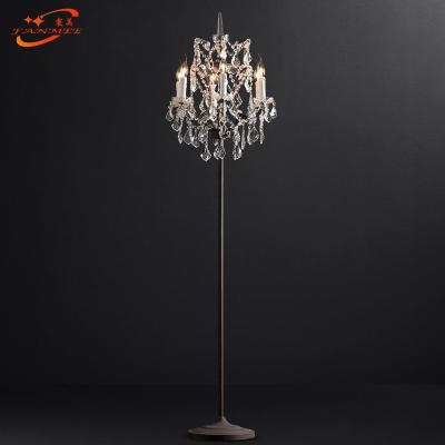 China Retro Traditional Nordic Rustic Crystal Floor Lamp LED Metal Floor Light For Bedroom Decoration for sale