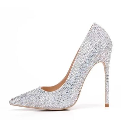 China Hot Sale Fashion Light Weight Rhinestone High Heels Pumps For Ladies Bridal Elegant Bling Wedding Shoes Women Heels Shoes Plus Size Stocks for sale