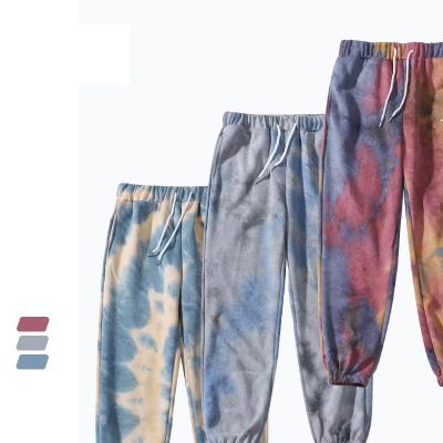 China French Tie Dye Cotton Anti-wrinkle Terry Unisex 100% Elastic Waist Sweatpants for sale