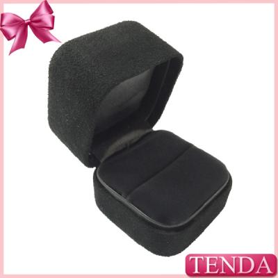 China Jewerly Jewellery Round Single Double Girls Ladies Wedding Black Gray Leather Velvet Suede Metal Ring Box for sale