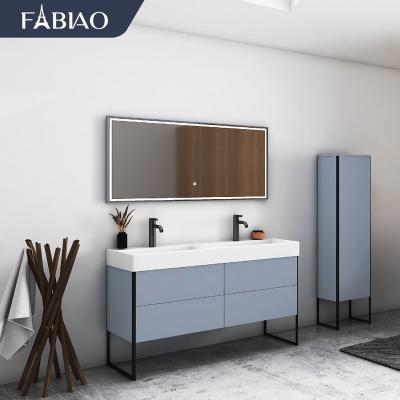 China FABIAO modern schrank badezimmer 52 inch double sink gray bathroom vanity cabinet set with top for sale