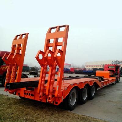 China Truck Trailer Tri 2 Axle Wheel Cargo Truck Hydraulic Ladder Excavator Low Bed Trailer Gooseneck Low Boy Loader Trailers for sale