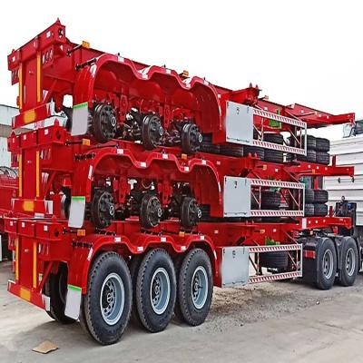 China Truck Trailer Three Axle 40ft 80 Tons Carbon Steel Low Truck Flat Bed Trailers Container Flatbed Semi Trailer Skeleton Trailer for sale