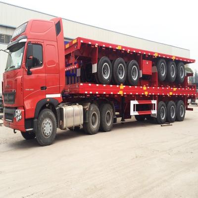 China Truck Trailer 2 3 4 Axle Chassis Shipping Container Trailer Drop Deck Semi Trailer Flat Bed Truck Semitrailer Flatbed Car Trailers for sale