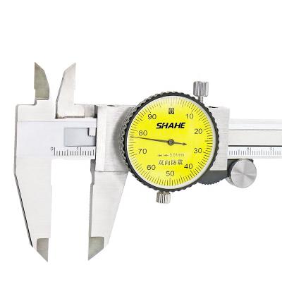 China SHAHE Stainless Steel 0-200 Mm Dual Metric Vernier Caliper Shockproof 0.01 Mm Measuring Dial Caliper Stainless Steel for sale