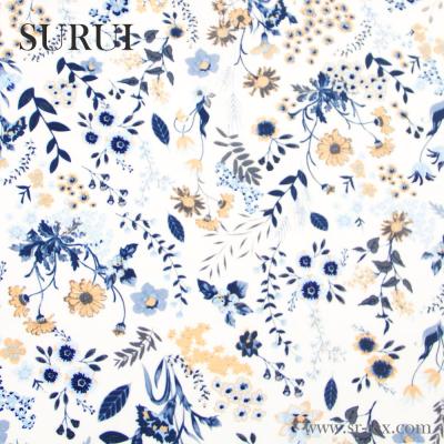 China Waterproof Blue Flower Printed Fabric For Women Garment for sale