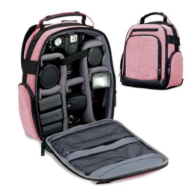 China Custom Cute Pink Backpack Professional Travel-Friendly Zippered Portable Convenient High Quality Camera Backpack Side Opening Photrapher Pink Camera Backpack for sale