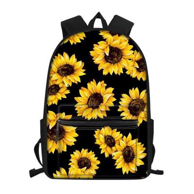 China Factory Manufacturers Waterproof Sunflowers Printing Kids School Bags Women School Backpack For Daily Life for sale