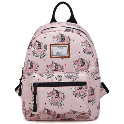 China Waterproof Custom Logo Fashion Women Lady Girls All Over Print Fox Pink Small Mini Backpack for sale