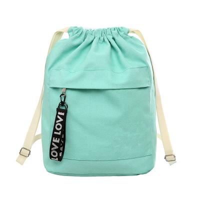 China Custom Drawstring Bag Fashion Style Backpack Portable Casual Polyester Cotton Drawstring Bag with Double String for Kids Girls for sale