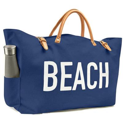 China Fashion Hot Sale Canvas Tote Handbag Bags Summer Beach Bags With Leather Handles For Women for sale