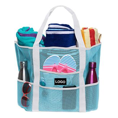 China Fashion Large Mesh Beach Grocery Oversized Travel Toy Lightweight Outdoor Shopping Multi-pockets Beach Tote Bag for sale