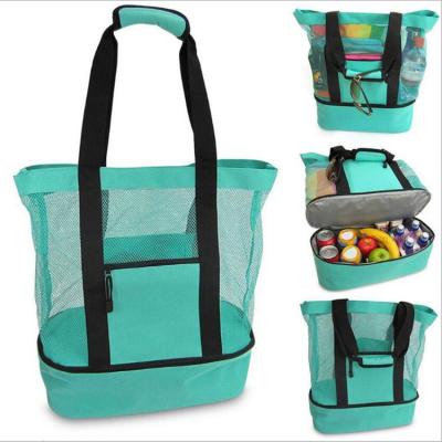 China Hot Selling Outdoor Insulated Beach Mesh Cooler Mesh Pocket Insulation Beach Picnic Bag Ice Cooler Bag for sale