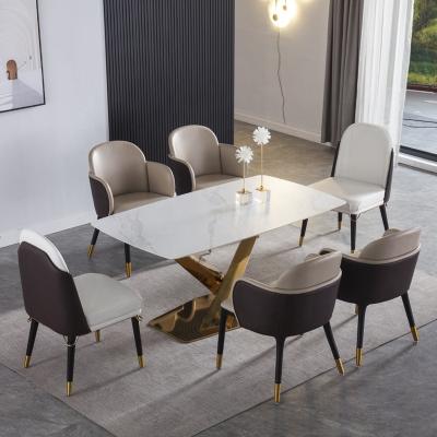 China Modern Modern marble top dining table stainless steel leg dining room table and chair set Hotel restaurant furniture Chinese factory for sale