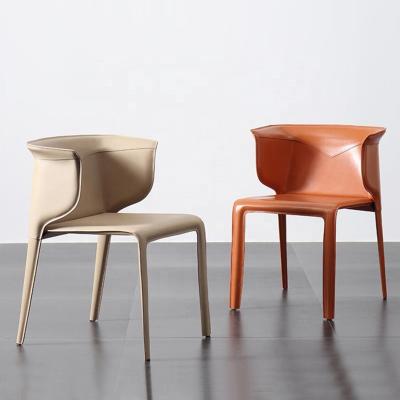 China Modern Modern Dining Room Chairs Home Furniture Saddle leather metal inner frame Design restaurant Cafe chair for sale