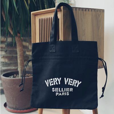 China 100% Easy Design Customized Logos Eco-friendly Printing Black Canvas Drawstring Tote Bag for sale