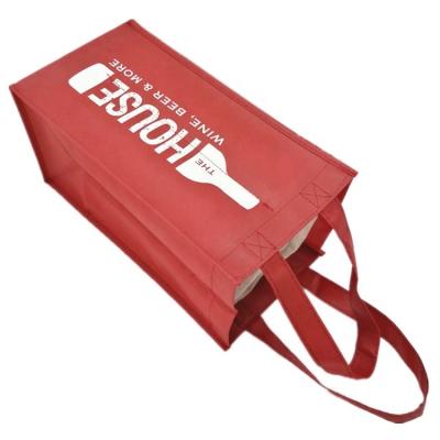 China Who respects the environment; Recyclable; Reusable Custom Red Promotional Logo Silk Screen Printing PP Liquor Bottle Wine Nonwoven Bag for sale