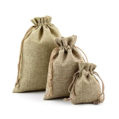 China Promotion Reusable Goods Small Burlap Punch Jute Jewelry Gift Drawstring Bag for sale