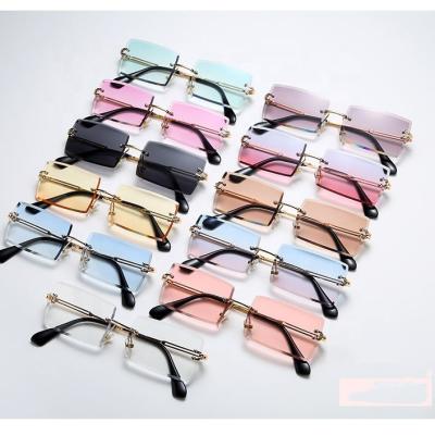 China Fashion Sunglasses Metal Square Frame Custom Rimless Women Trendy 2020 Fashion Sun Glasses Rectangle Sunglasses Small for sale