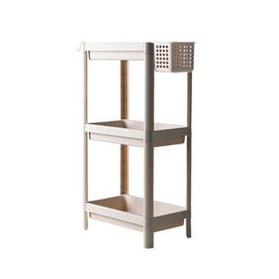 China 3 Layers Sustainable Floor Household Storage Rack With Hanging Basket for sale