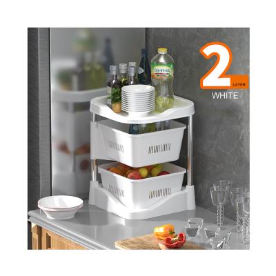 China New Design Detachable Storage Carts Square Kitchen Plastic Trolley Organizer 2 Layer Storage Rotating Rack for sale