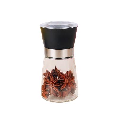 China Viable Manual Grinder Kitchen Seasoning Bottle Black Pepper Seasoning Sesame Clear Glass Cumin Grinding Bottle for sale