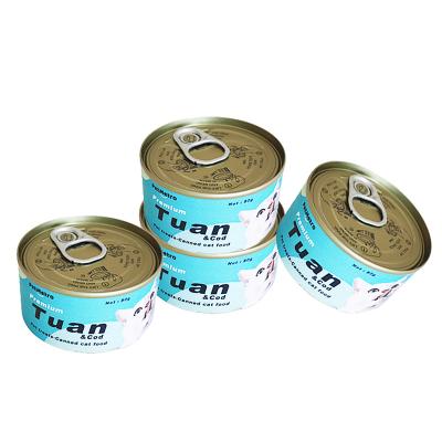 China Sustainable Pet Snacks 80g Canned With Premium Tuna Cod Cat Food for sale