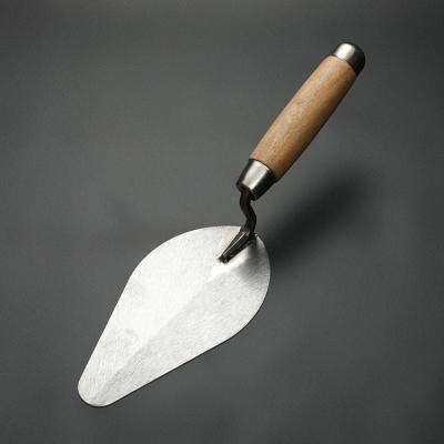 China Wood Handle Cornered Round High Carbon Hardened Tempered Steel Masonry Masonry Trowel With Cap End for sale