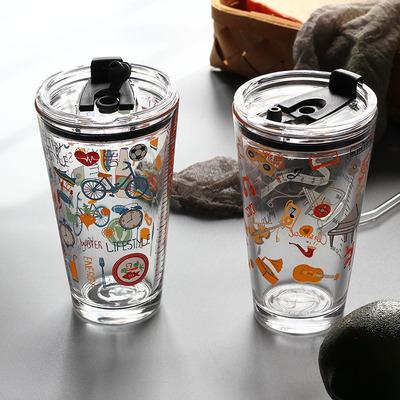 China Leakproof Stored Time Marker Household Sealed Water Glass Cup With Straw Scale for sale