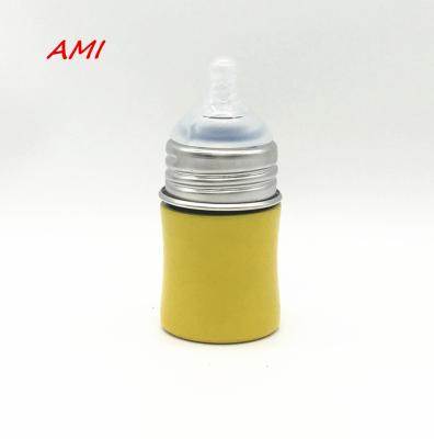 China Food Grade 18/8 Stainless Steel Baby Viable Wall Singal Bottle with Silicone Nipple and Lid for sale