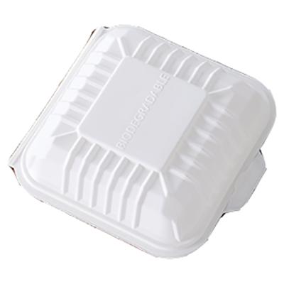 China Disposable plastic food packaging 6 inch biodegradable hinged container cornstarch take out burger box for sale