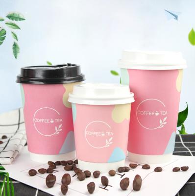 China Compostable Eco Logo Friendly PLA Liner Wall Coffee Biodegradable Customized Disposable Double Paper Cups With Lids for sale