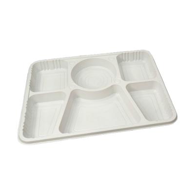 China Microwave Thermoforming Food Tray 6 Compartment Studeng Eco - Friendly Microwavable Mineral Filled Plastic Tray for sale