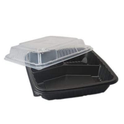 China Disposable Microwave 9 Inch 3 Compartment Eco - Friendly Plastic Take Out Food Container Sealed for sale