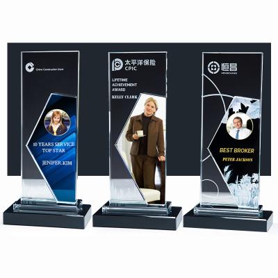 China Europe Custom Engraved Logo K9 Crystal Trophy Frame Plaques Awards With Photo Printing Award for sale