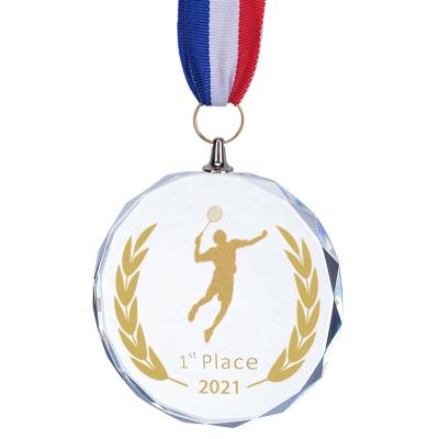 China Cheap Unique Europe Promotion Crystal Glass Medal Hanger Custom Sports Trophies And Medals for sale