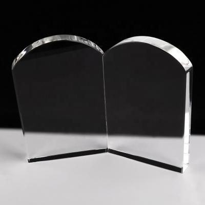 China Europe Hand Made Book Shaped Crystal Crafts Custom Lettering Glass Book Frame For Engraving for sale