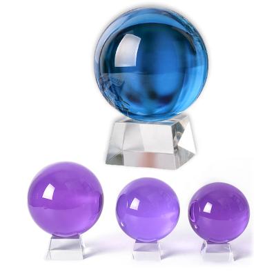 China Europe Blue Purple Colored Crystal Ball Sphere With Clear Base For Feng Shui Home Office Gift for sale