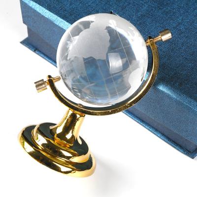 China Cheap Europe Price Mini Rotating Crystal Etched Earth Globe On Brass Colored Base For Gift Business Gifts for sale