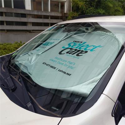 China Keep Car Sun Shade UV Folding Windshield Custom Printed Car Nylon Sunshade Car Sunshade for sale