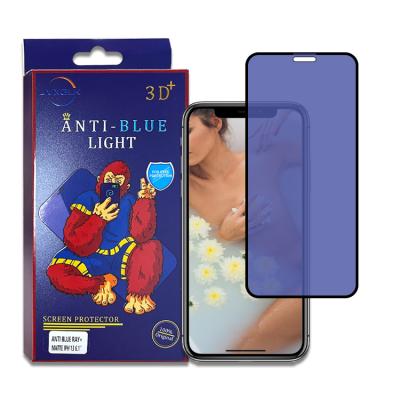 China Amazon 2022 Hottest Anti Explosion No Bubble Rayon Premium Blue Anti Tempered Glass Light Blocking Screen Protector For Iphone 11 12 for sale