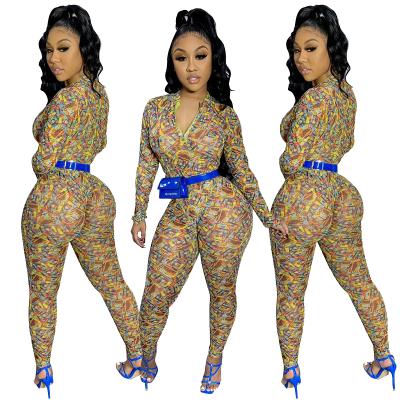 China 2021 Viable Printed Slim One-Piece Rompers And Overalls V-Neck Night Party Women Jumpsuits for sale