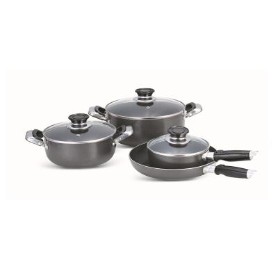 China Sustainable Kitchenware Pressed Aluminum Cookware 7pcs Set Nonstick Pots And Pans Cookware Set for sale