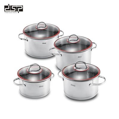 China Sustainable Food Grade 304 Stainless Steel Induction Pot Cooker Gas Stove Universal Four-Piece Casserole Cookware Set for sale