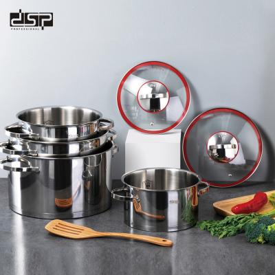 China Sustainable 304 Stainless Steel Cookware Set Stock Pots Cookware Sets With Glass Lids For Gas Stove for sale