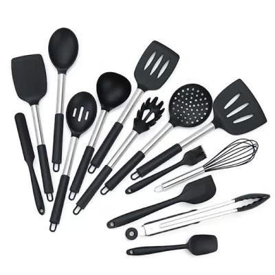 China Stocked High Quality 15 Piece Silicone Kitchenware Set With Stainless Steel Handle for sale