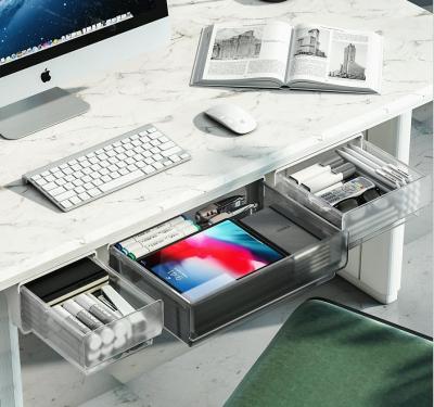 China Stored under the table drawer office desk type under the table desk pen bottom container adhesive invisible hidden storage box for sale