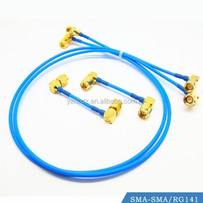 China Hongbo SMA Curved Male To SMA Male Elbow Connector With RG141 SMA RF Coaxial Cable SMA MALE RG141 for sale